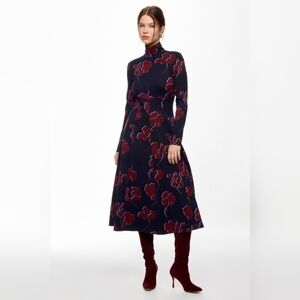 Tanya Taylor Navy and Red Long Sleeve Dress